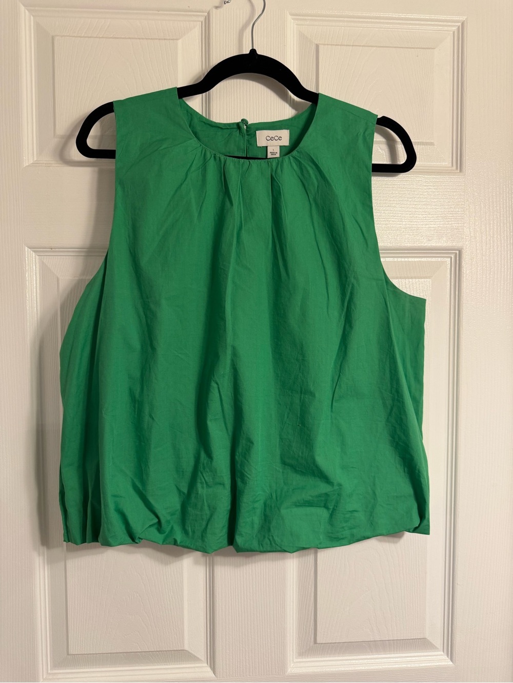 CeCe Kelly Green Sleeveless Pleated Neck Blouse